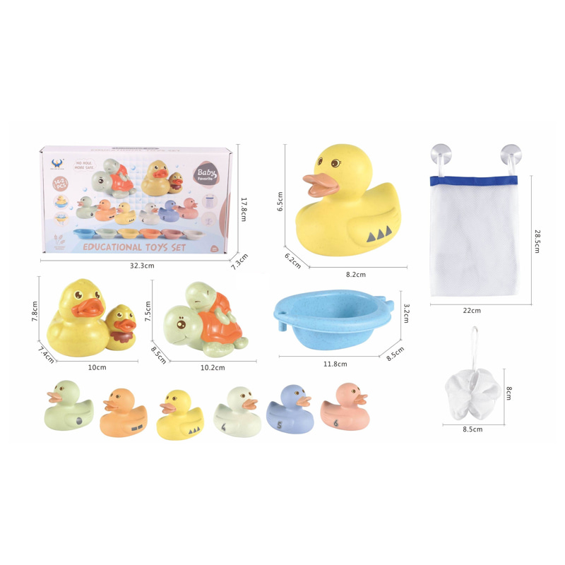 Детски комплект за баня Raya Toys Патета и костенурка с лодки, 16 ч.