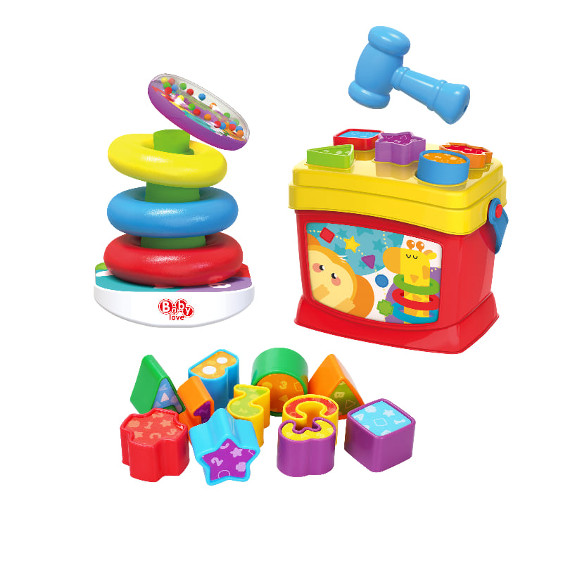 Комплект рингове и форми за сортиране Raya Toys Five Stars, с чукче