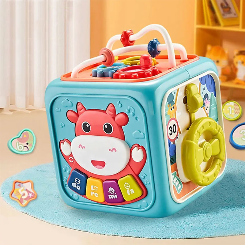 Бебешка играчка 6в1 Raya Toys Мултифункционално кубче с музика и светлини