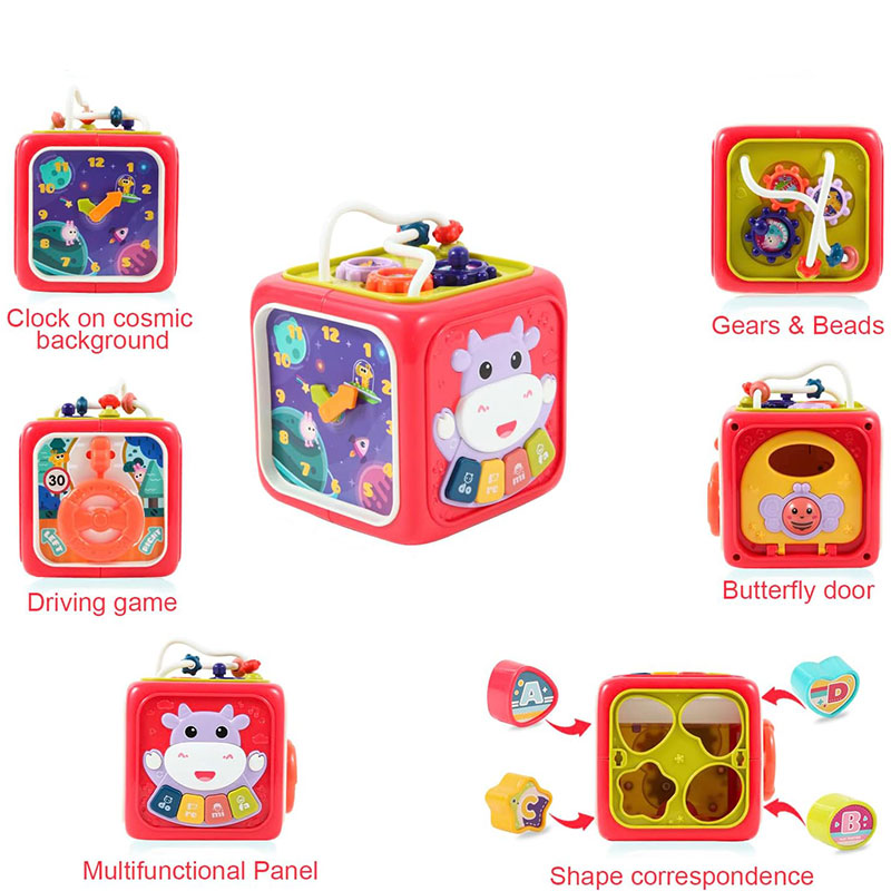 Бебешка играчка 6в1 Raya Toys Мултифункционално кубче с музика и светлини
