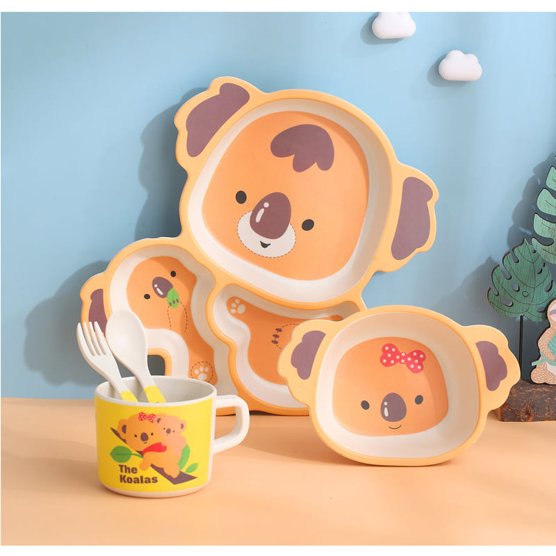 Детски сервиз за хранене Raya Toys Bamboo fibre, Animals, 5 части