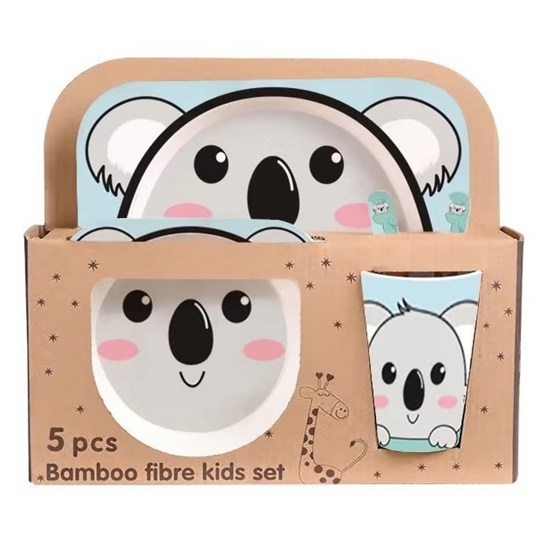 Детски сервиз за хранене Raya Toys Bamboo fibre, Животни, 5 части
