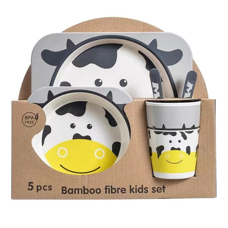Детски сервиз за хранене Raya Toys Bamboo fibre, Животни, 5 части