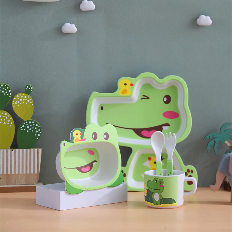 Детски сервиз за хранене Raya Toys Bamboo fibre, Animals, 5 части