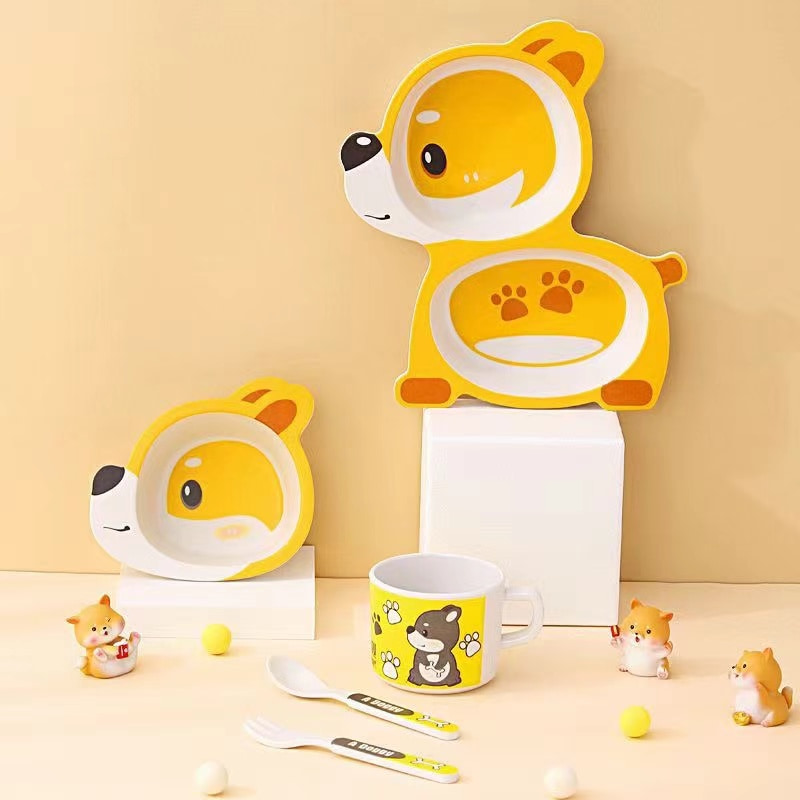 Детски сервиз за хранене Raya Toys Bamboo fibre, Animals, 5 части