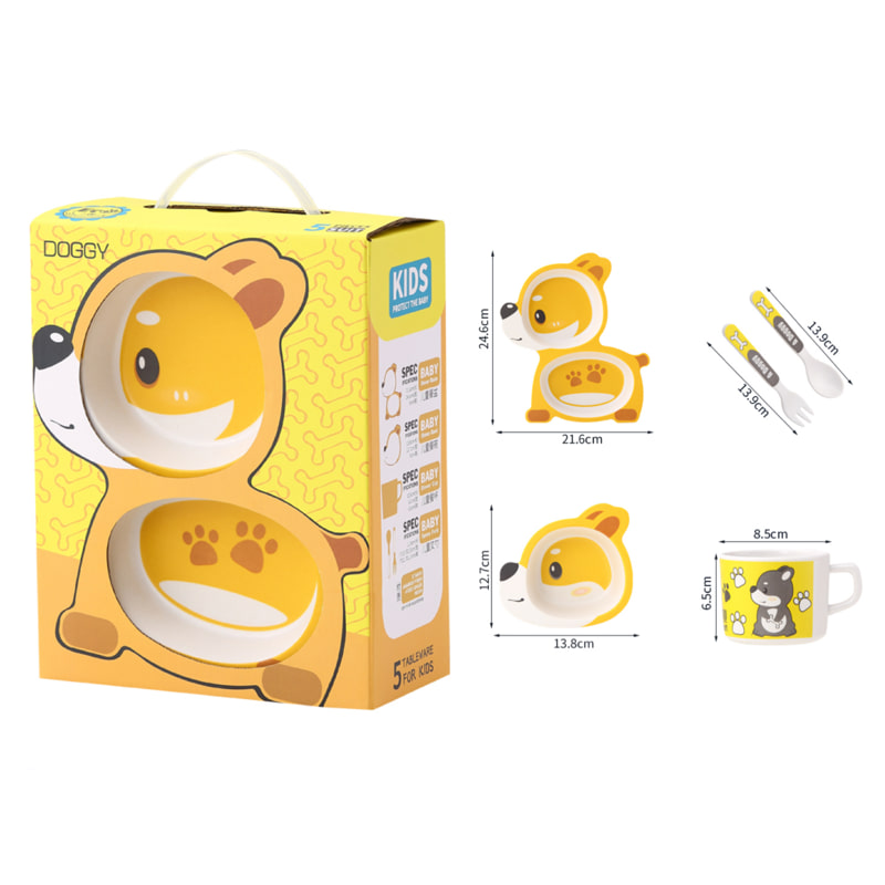 Детски сервиз за хранене Raya Toys Bamboo fibre, Animals, 5 части