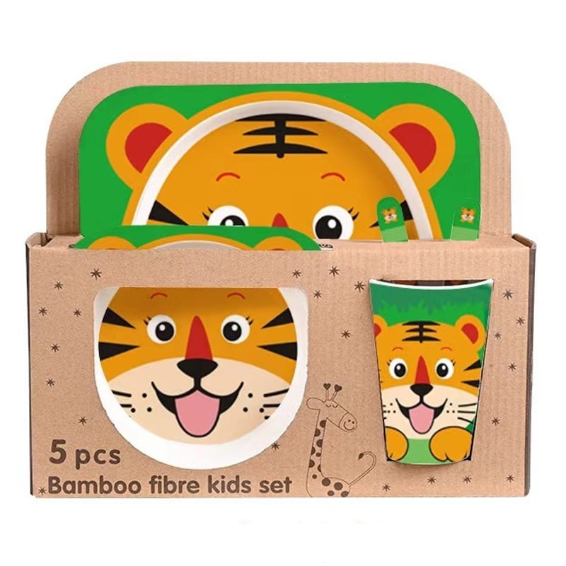 Детски сервиз за хранене Raya Toys Bamboo fibre, Животни, 5 части