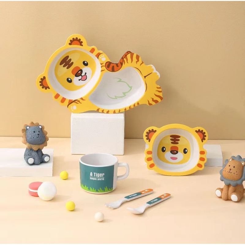 Детски сервиз за хранене Raya Toys Bamboo fibre, Animals, 5 части