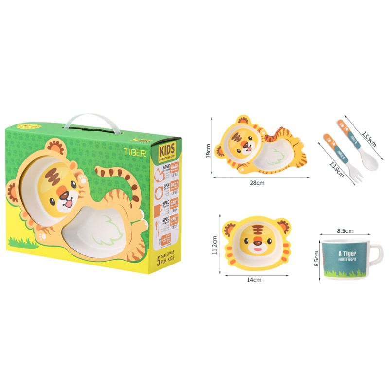 Детски сервиз за хранене Raya Toys Bamboo fibre, Animals, 5 части