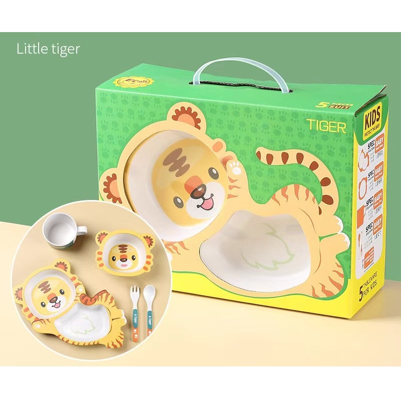 Детски сервиз за хранене Raya Toys Bamboo fibre, Animals, 5 части
