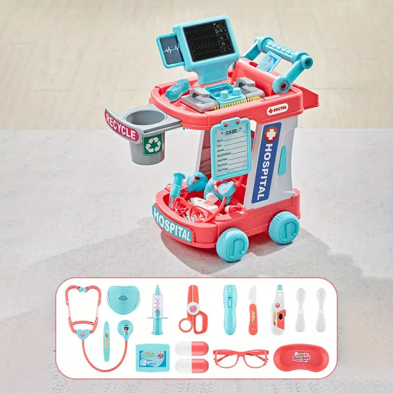Докторски комплект 2 в 1 Raya Toys Hospital Медицински център, с 15 аксесоара със светлини и звуци