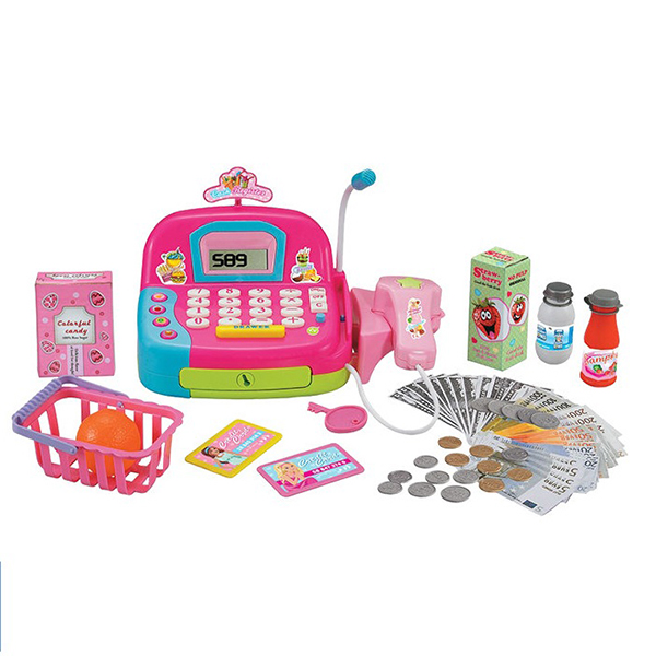 Детски касов апарат Raya Toys с аксесоари, розов, на батерии