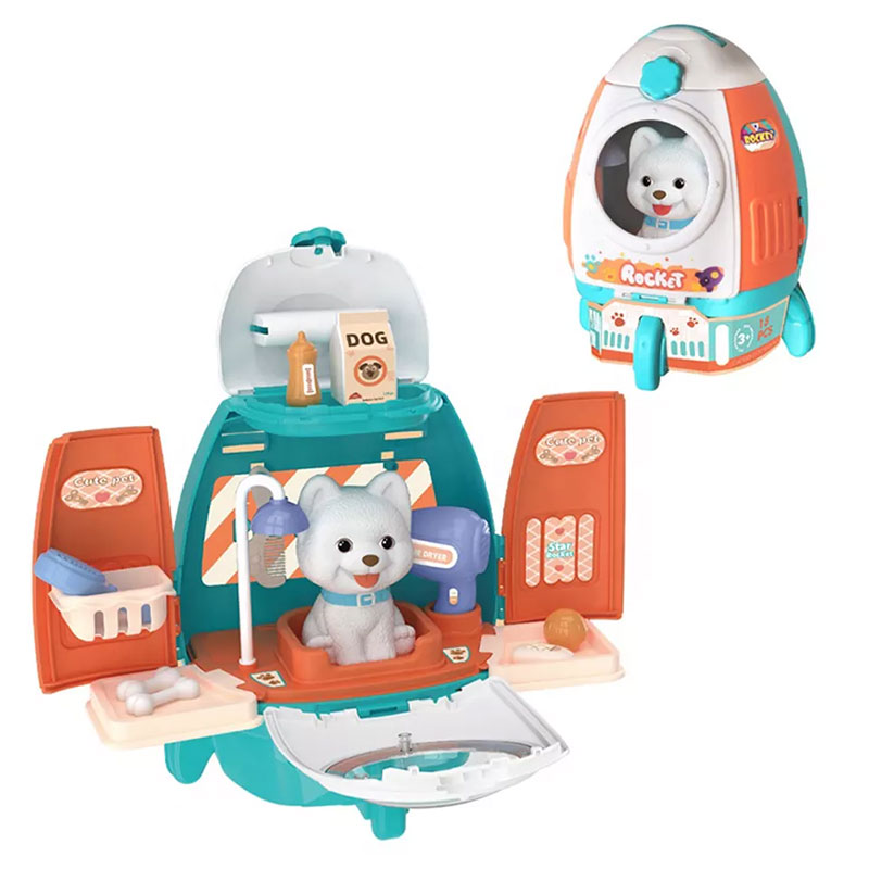 Игрален комплект Raya Toys Център за грижа за домашни любимци с куче, в раница, 18 части
