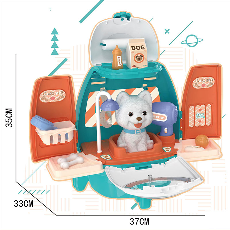 Игрален комплект Raya Toys Център за грижа за домашни любимци с куче, в раница, 18 части