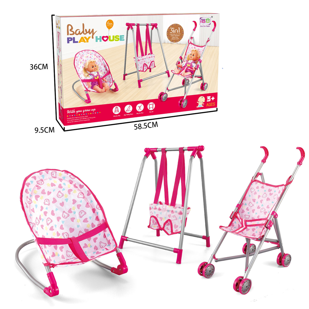 Количка, шезлонг и люлка за кукла Raya Toys
