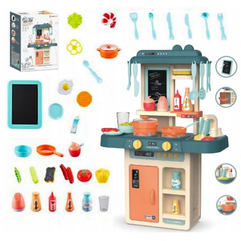 Детска кухня Raya Toys със светлини, звуци и течаща вода, Син