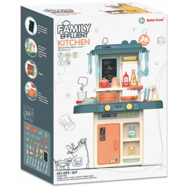Детска кухня Raya Toys със светлини, звуци и течаща вода, Син