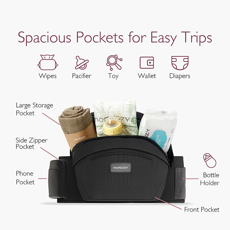 Ергономична седалка за носене на бебе Momcozy Wander360, 0-36 месеца, Черен
