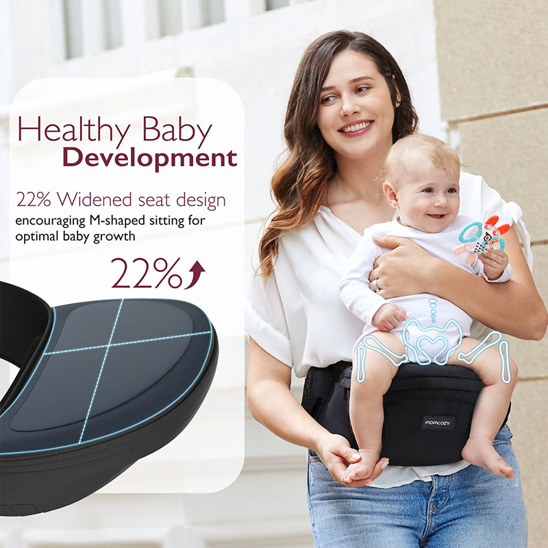 Ергономична седалка за носене на бебе Momcozy Wander360, 0-36 месеца, Черен