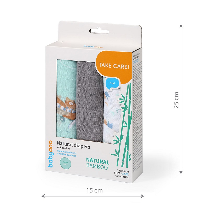 Комплект бамбукови пелени BabyOno Take Care 3 бр., 397