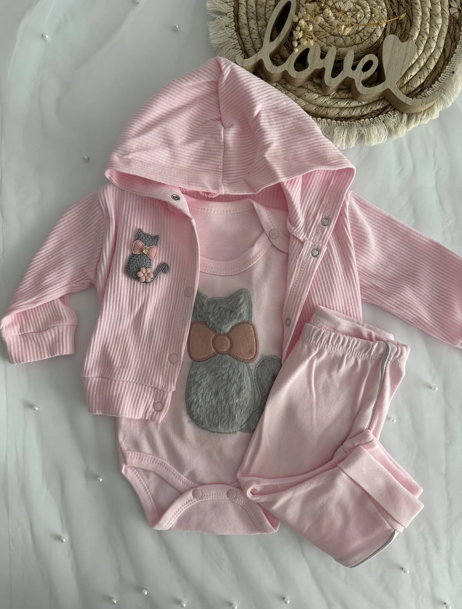 Бебешки рипсен комплект 3 части "Sweet Kitty" 2