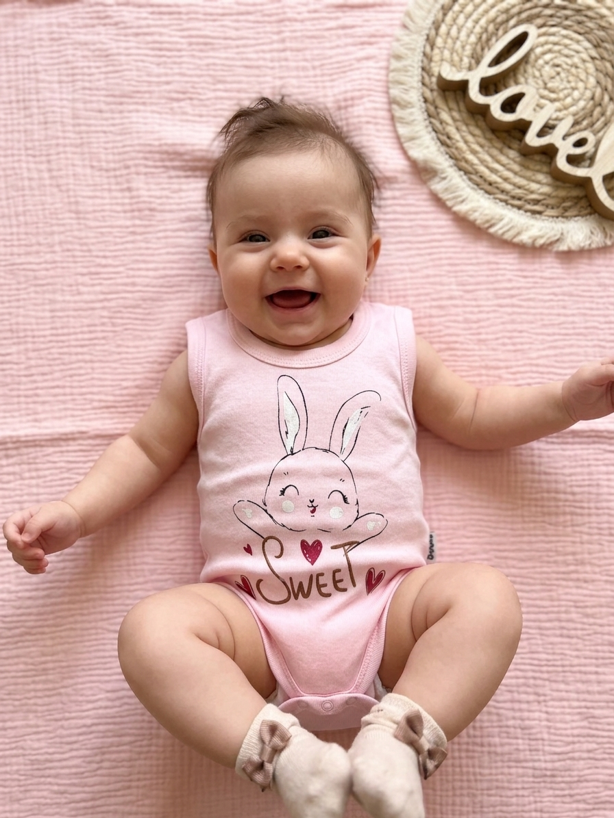 Бебешко памучно боди без ръкав „Sweet Bunny“