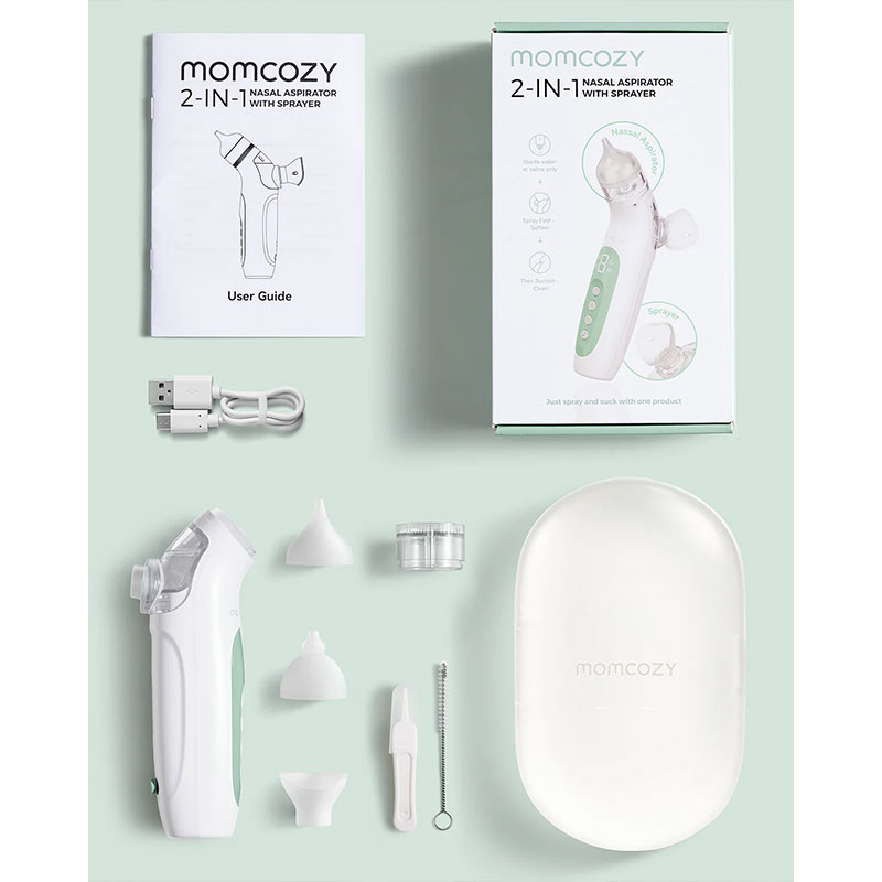 Електрически аспиратор за нос за бебета и деца 2 в 1 Momcozy със спрей и вакуум, със светлина и музика